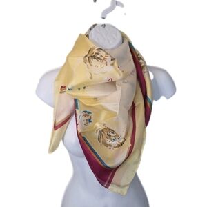 Vintage Silk Yellow Cabbage Rose Square Scarf 32x32 inches